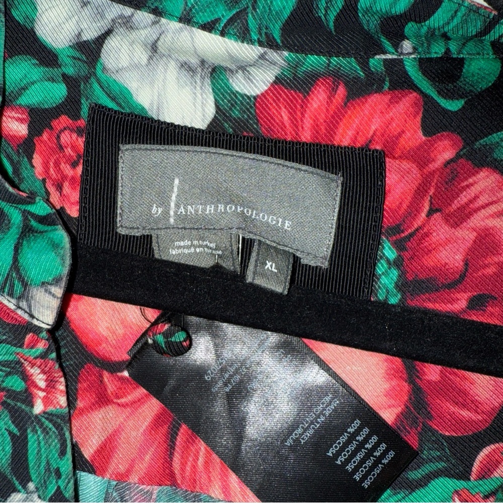 Anthropologie Green and Red Sheath Dress with Bishop Sleeves and V-Neck xl - Picture 5 of 9